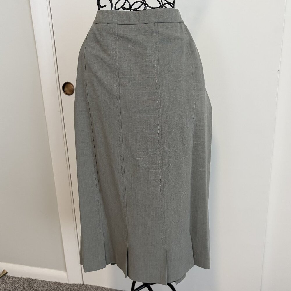 Preston&York Green Gray A-Line Skirt Women’s 16R Linen Blend Pleated Midi Career